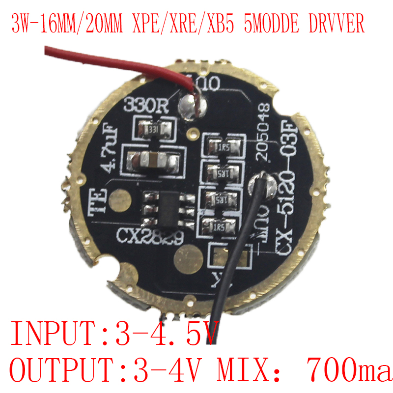 3W 17mm 20mm LED Driver Input DC 3-4.2V Output 3-3.6V 700mA 5 Modes Dimmable