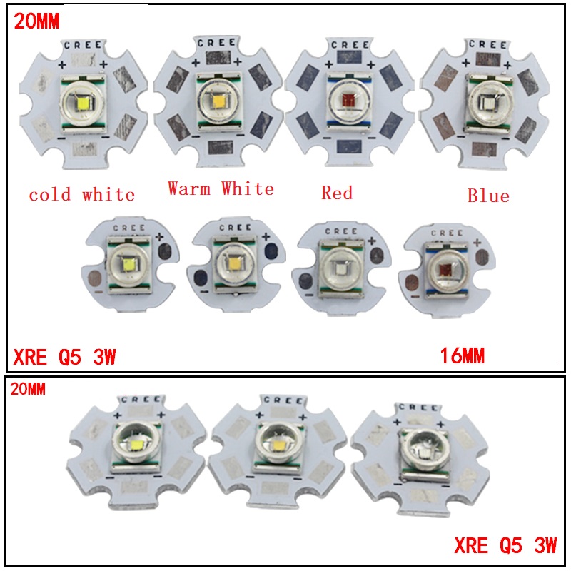 1W CREE XRE Q5 High Power LED Emitter White/ Warm White Blue With 12-20mm Aluminum PCB